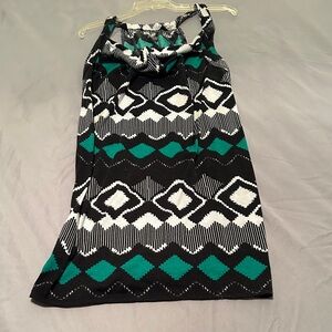 Lane Bryant Black and Teal Patterned Dress